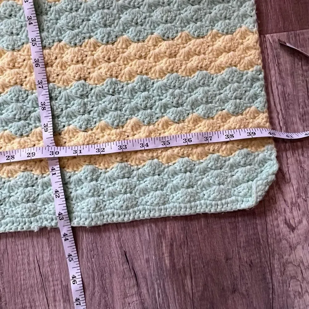 Vintage Handmade Mint Green & Yellow stripe afghan lap‎ blanket throw camp